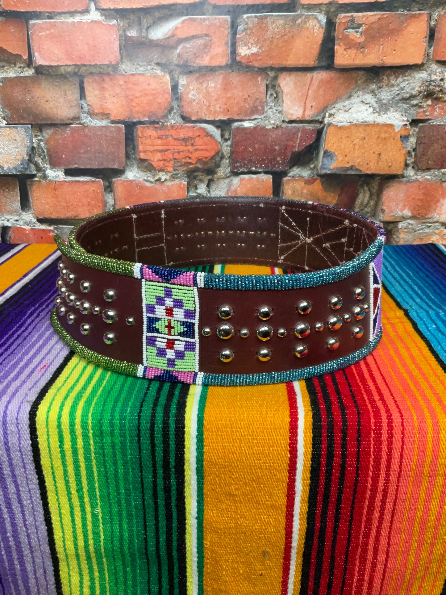 Crow Beaded Leather Belt