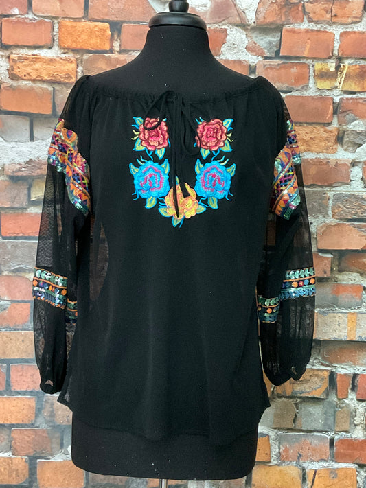 Sheer Top with Embroidery & Sequins
