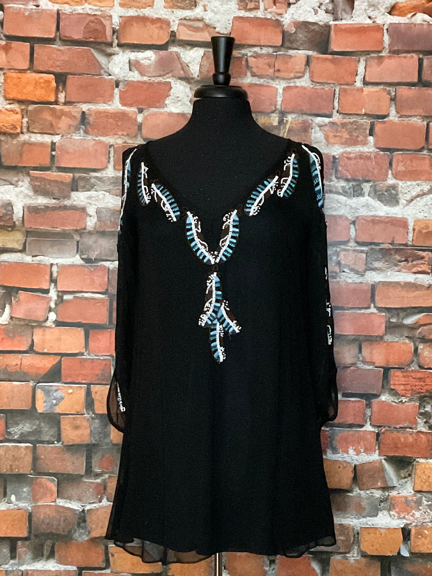Beaded & Embroidered Feather Cold Shoulder Tunic