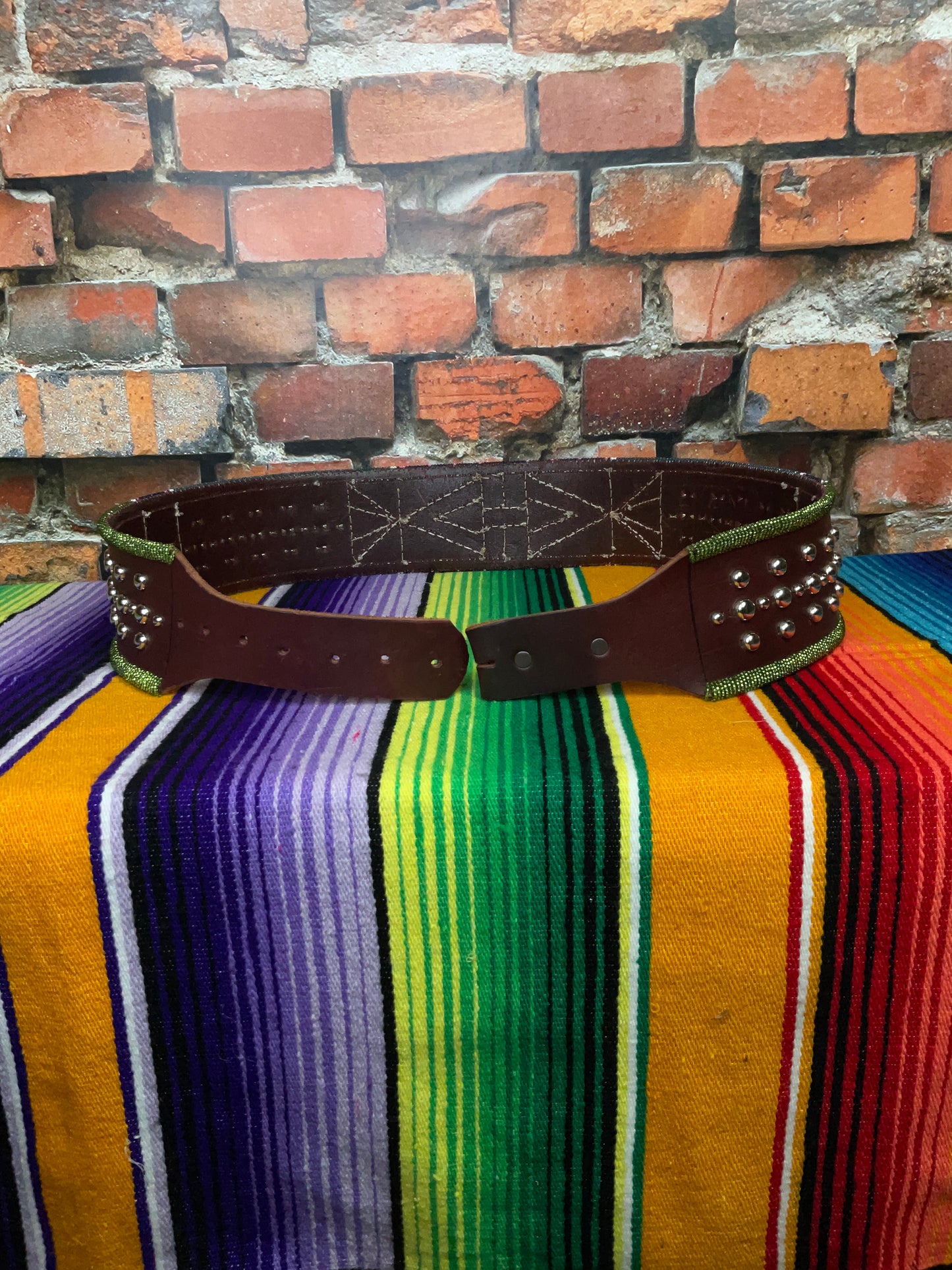 Crow Beaded Leather Belt