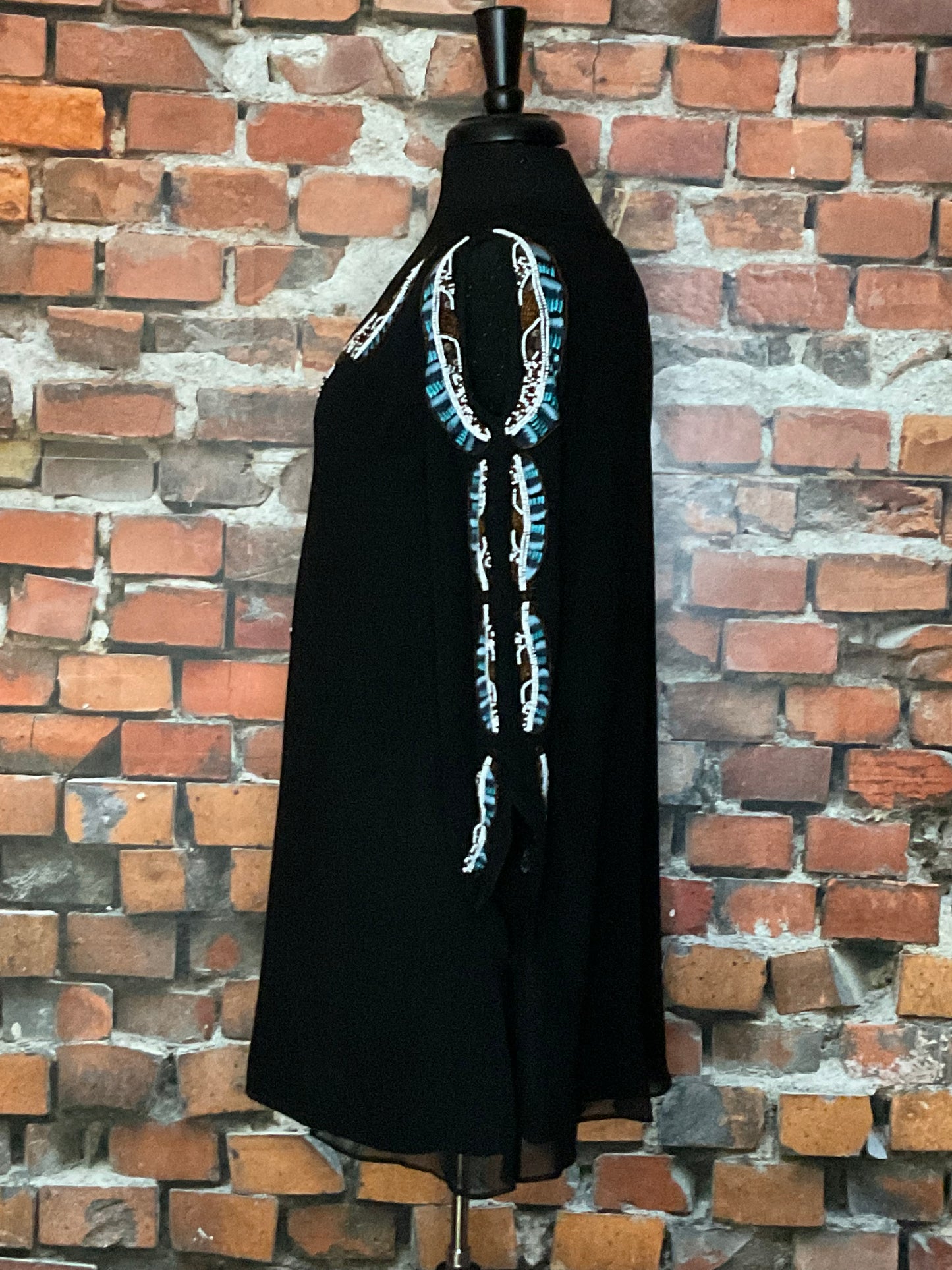 Beaded & Embroidered Feather Cold Shoulder Tunic