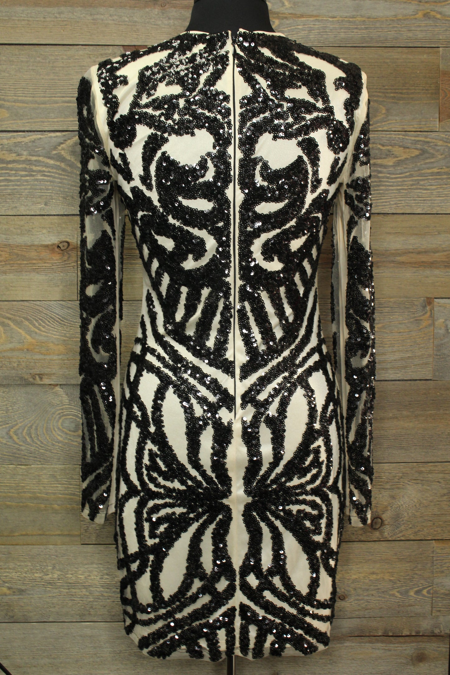 Ivory Colored Dress with Black Sequin Design