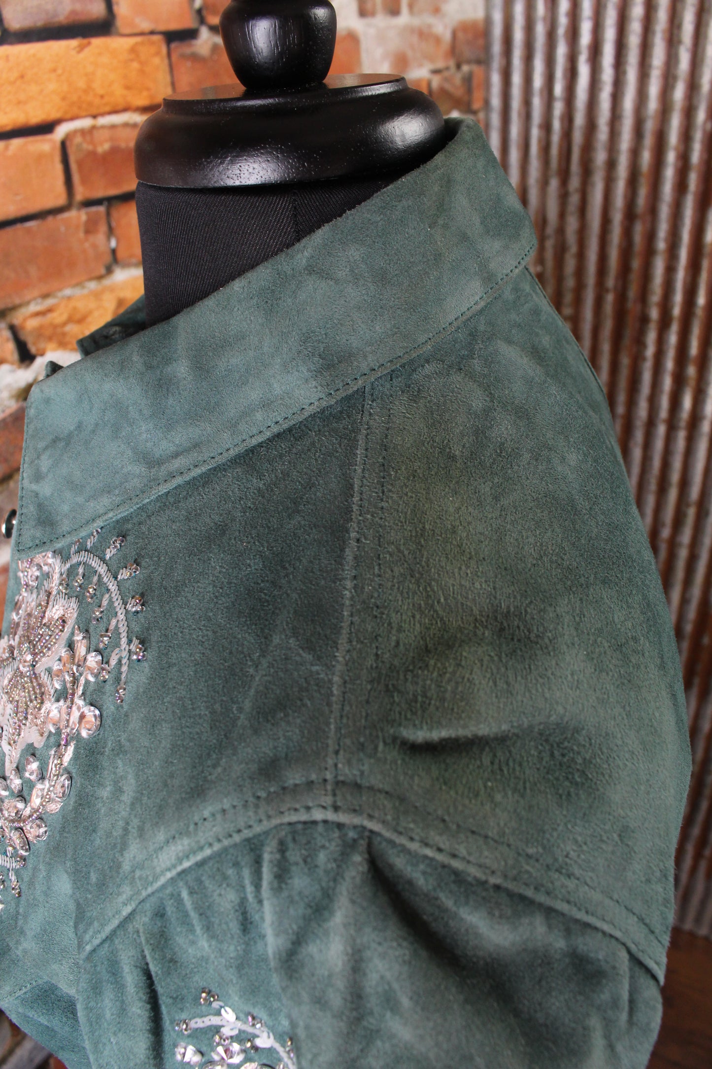 Stunning Suede Jacket with Large Rhinestone Buttons