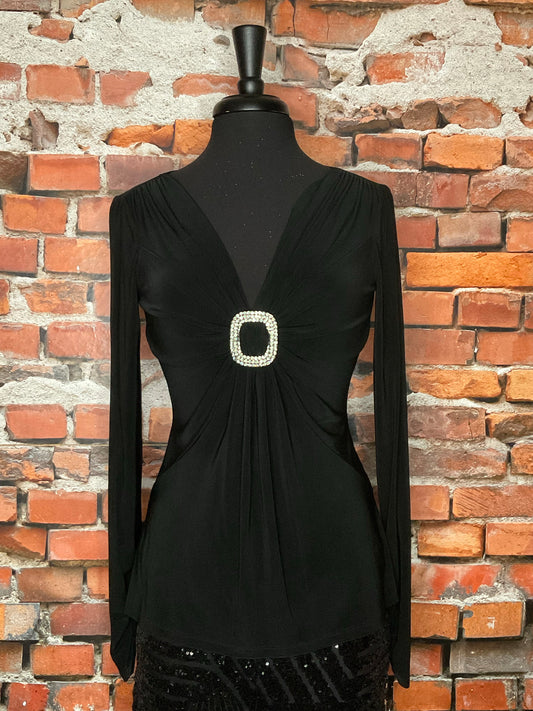 V-neck with Rhinestone Ornament