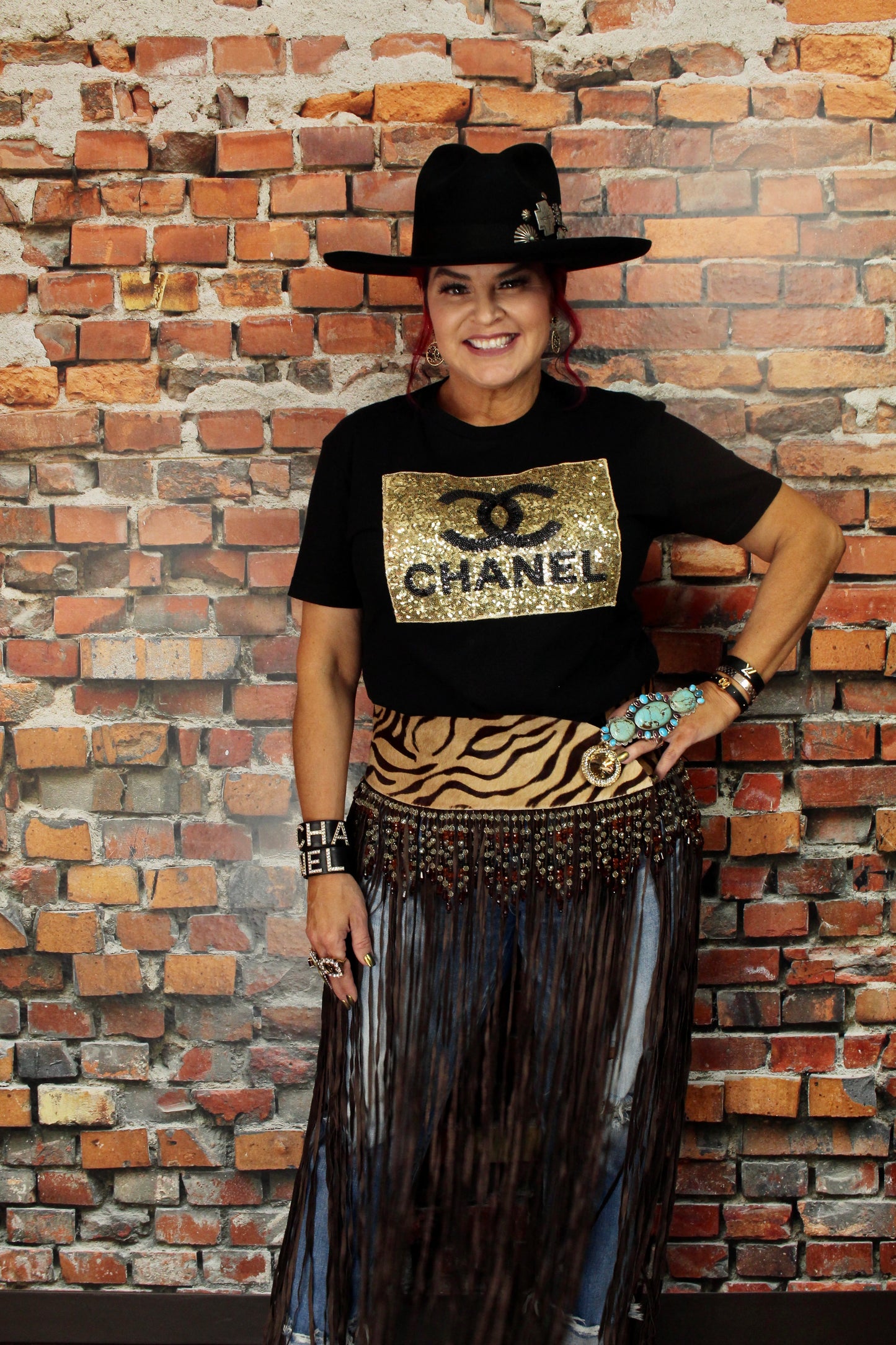 Showstopper Long Fringe Yoke Belt with Cut Beads