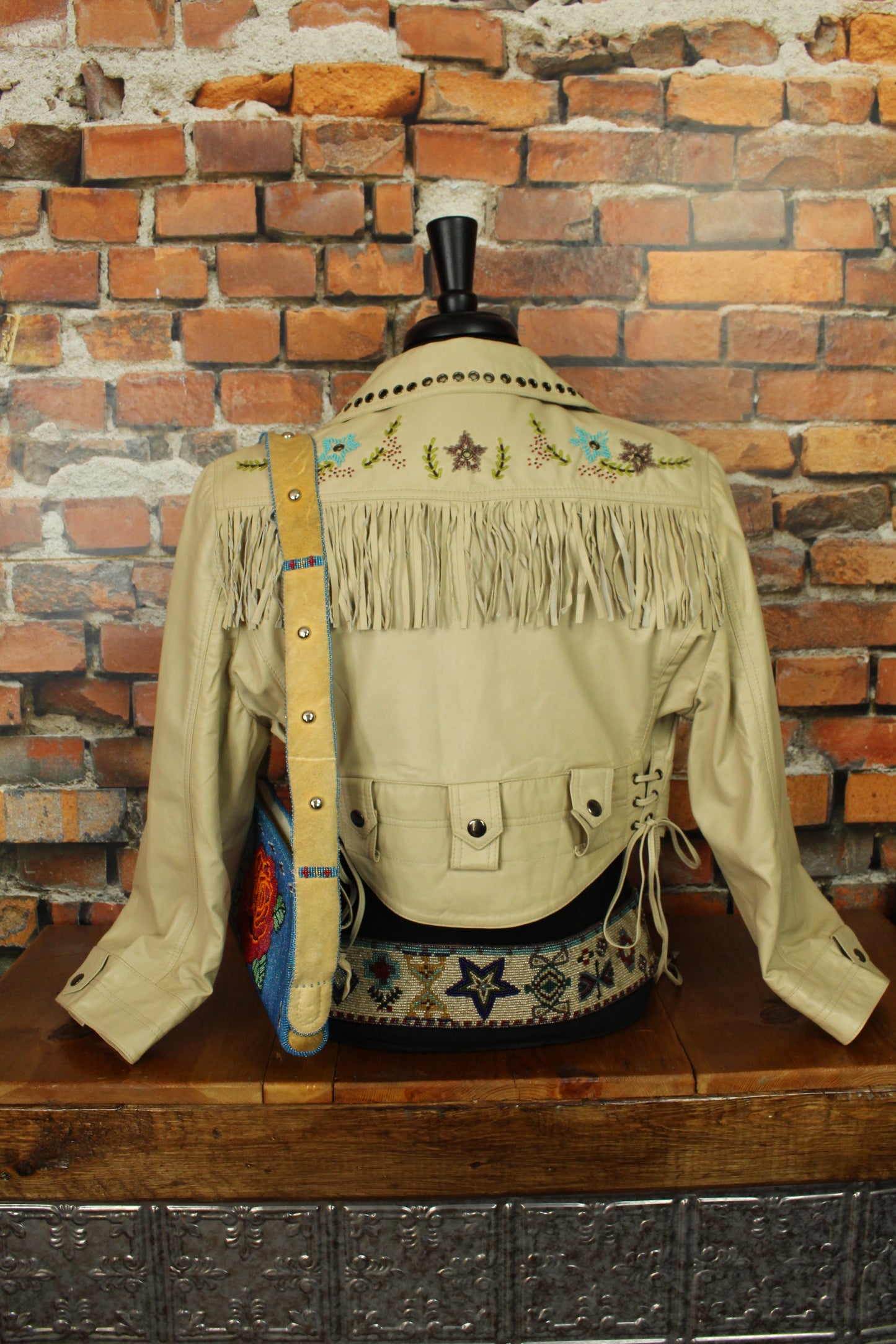 ButteryLeather Cropped Jacket w/beaded flower details
