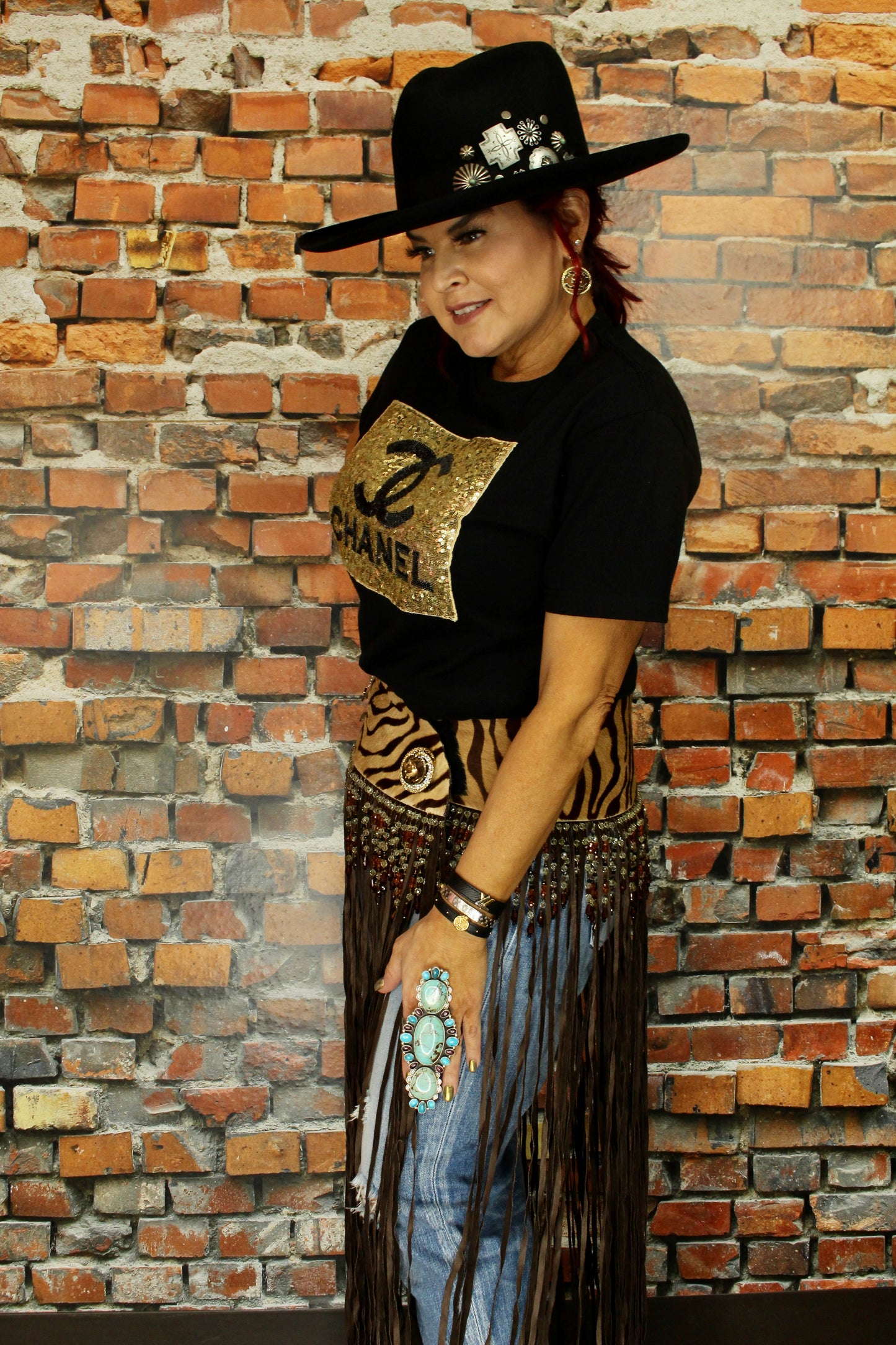 Showstopper Long Fringe Yoke Belt with Cut Beads