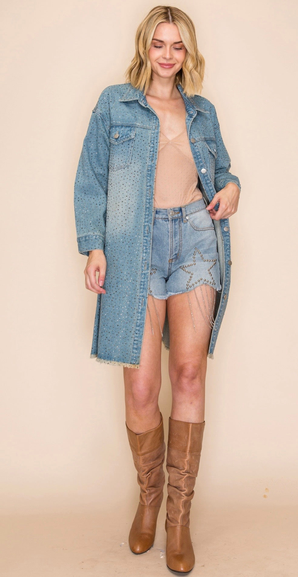 Long Denim Sparkly Jacket