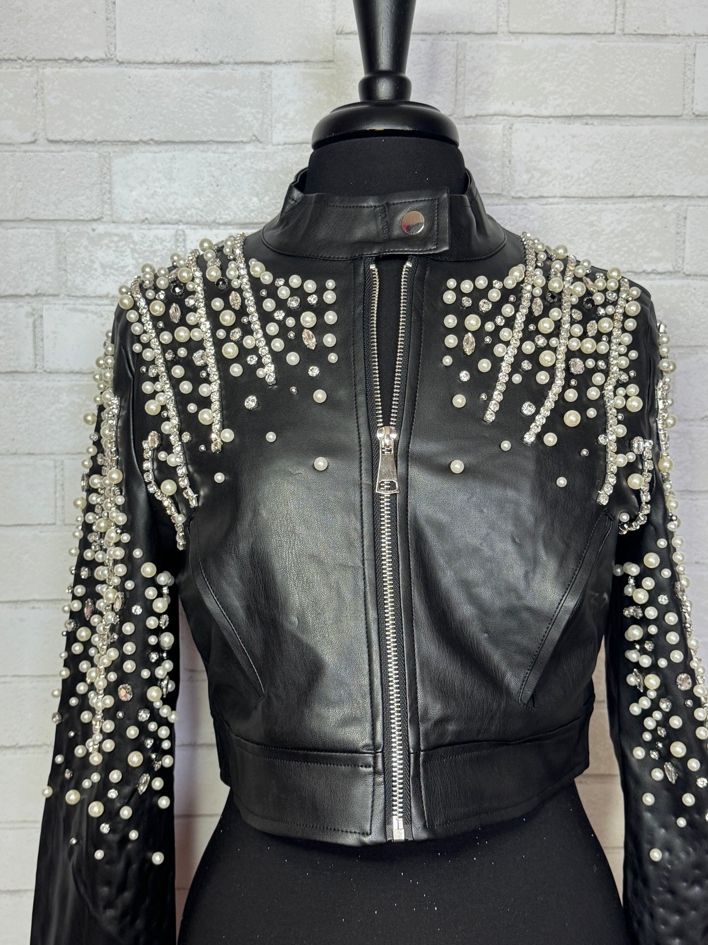 Pearls & Rhinestone Crop Jacket