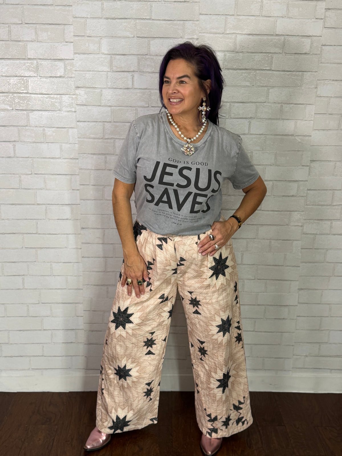 Geometric Star Wide Leg Pants