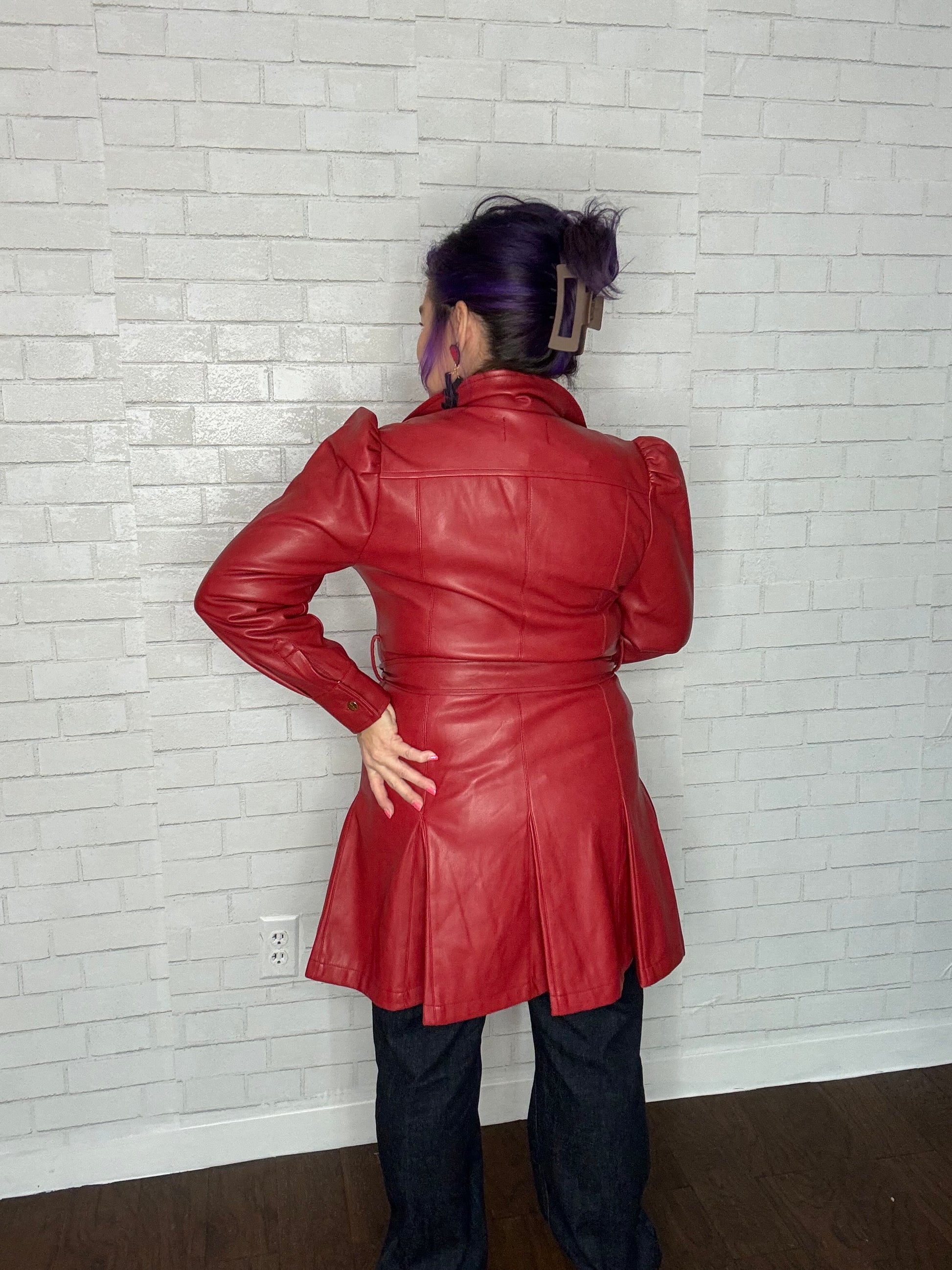 Faux Leather Belted Dress or Jacket The Sparkling Spur Faux Leather Belted Dress or Jacket The Sparkling Spur