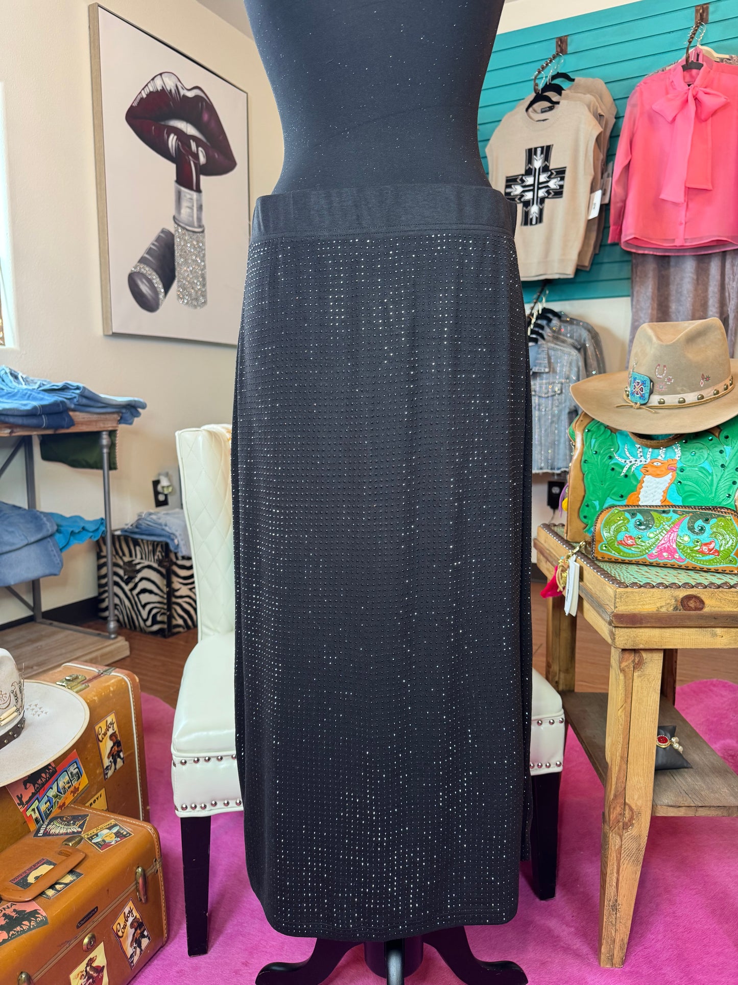 Stone All Over Knit Skirt