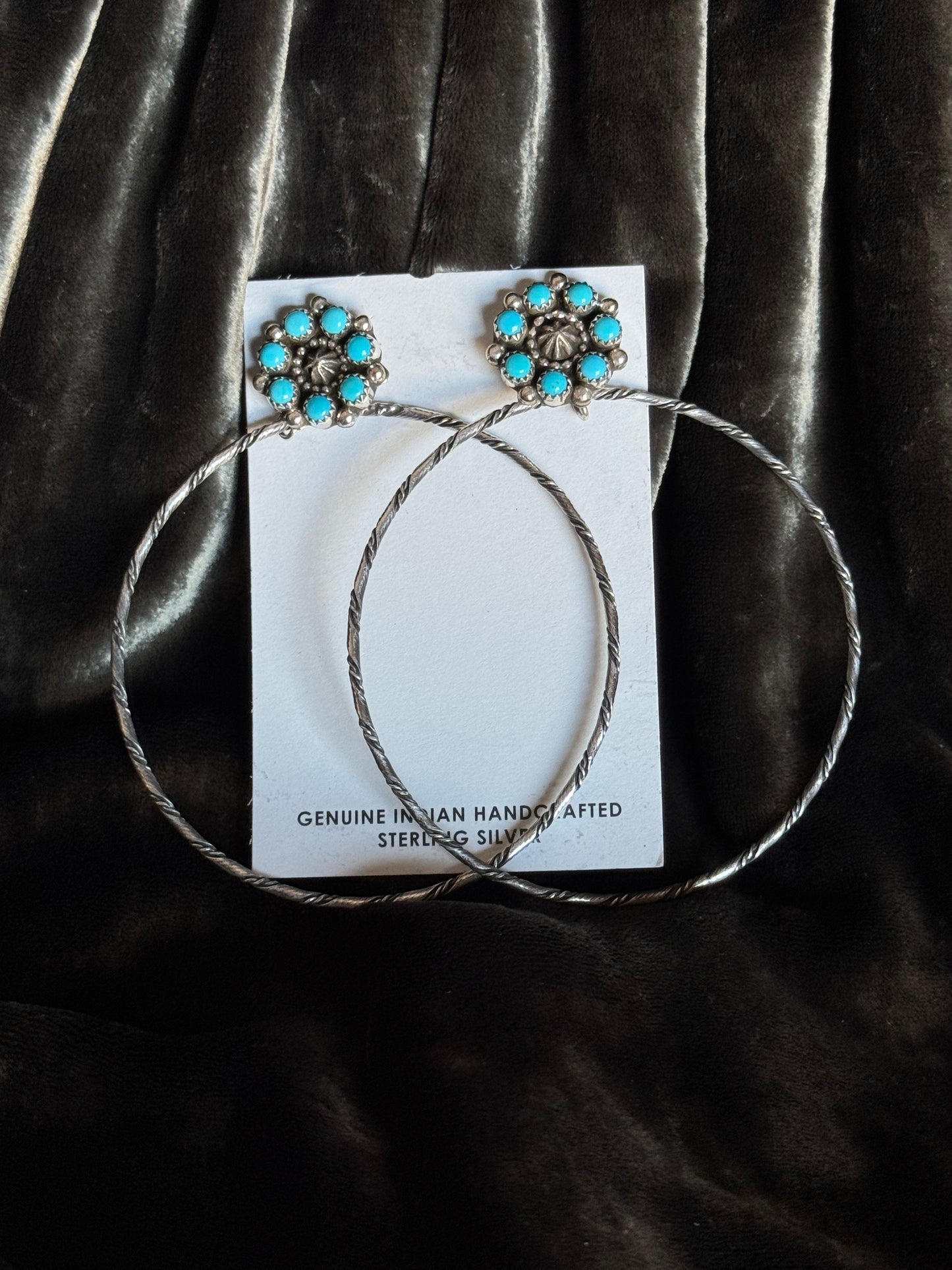 Sterling Silver Turquoise Flower Hoops