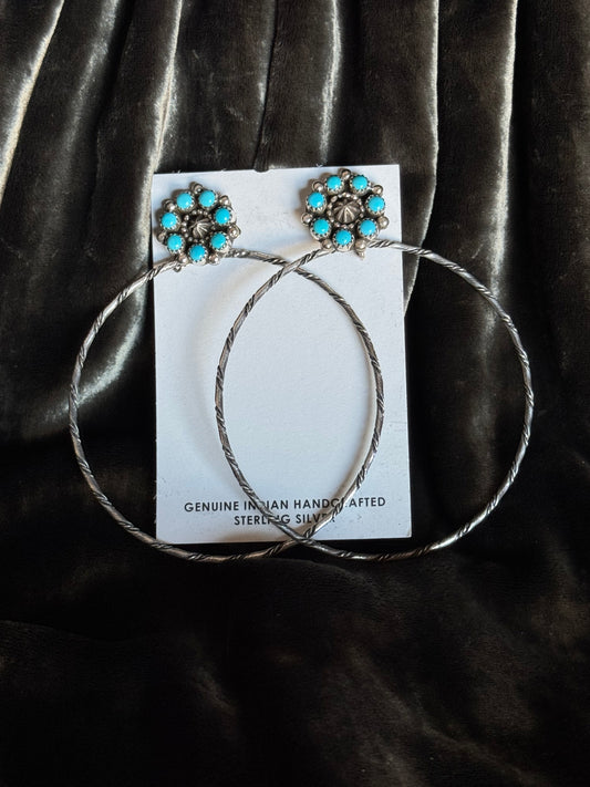 Sterling Silver Turquoise Flower Hoops