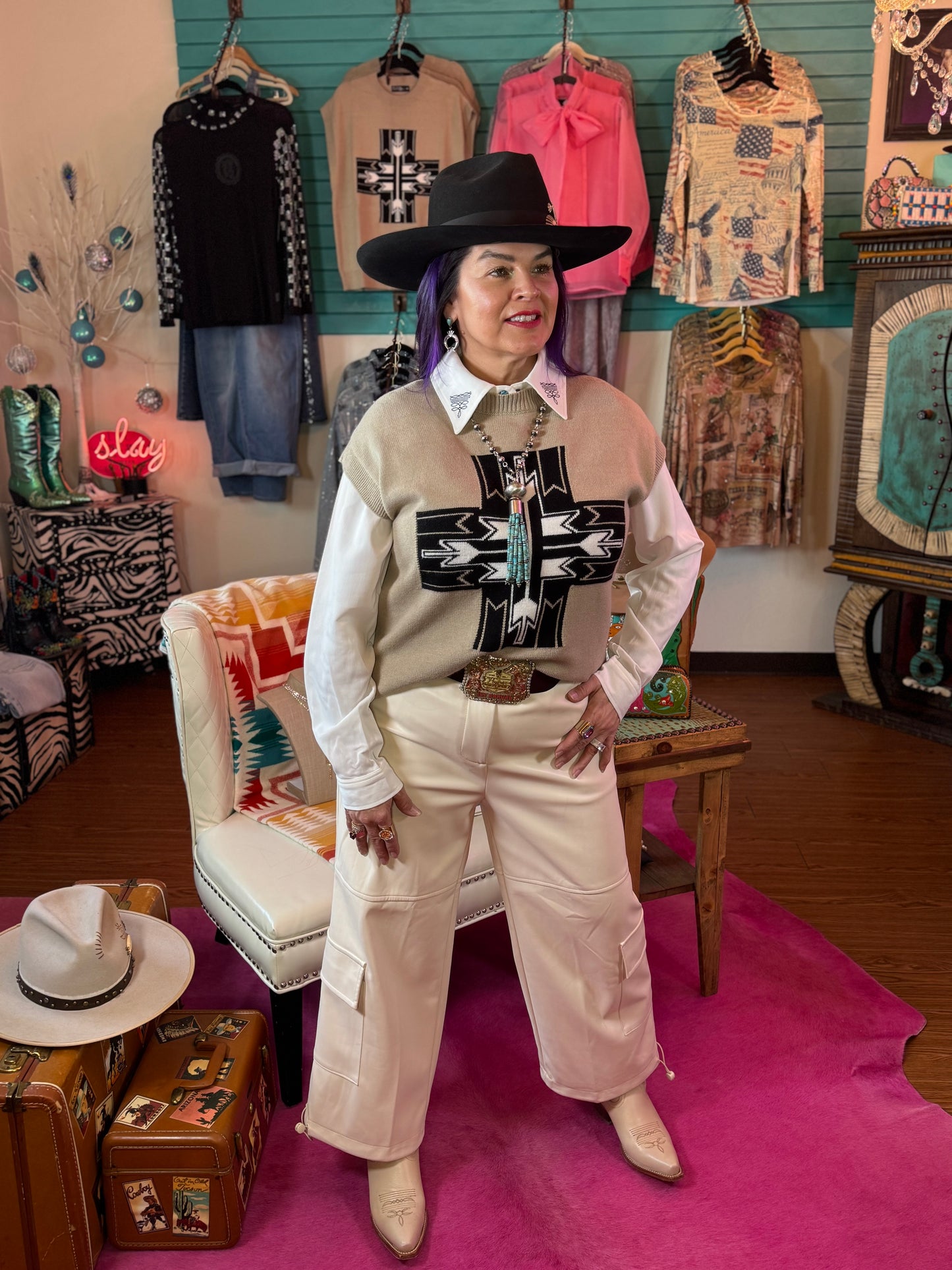 Santa Fe Cross Western Sweater Vest Top