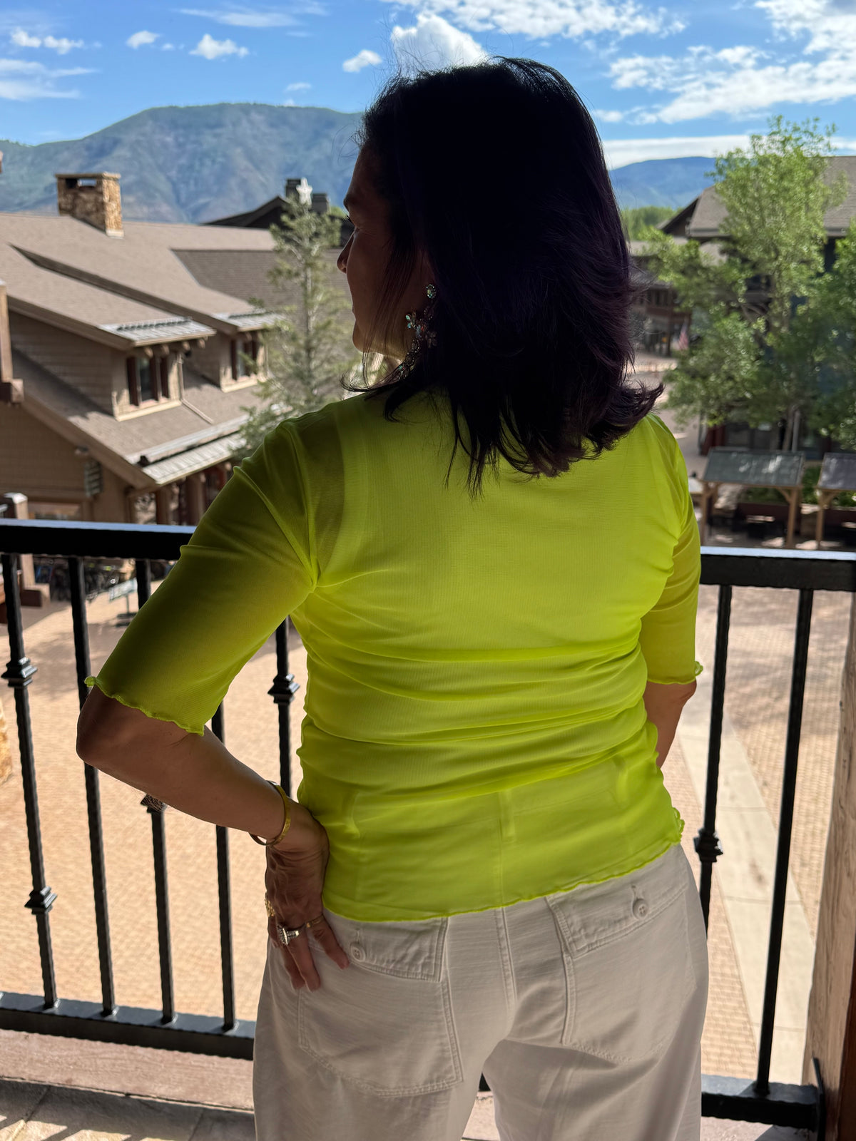 Neon Line Short Sleeve Mesh Top