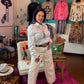 Boot Stitch Embroidered White Top w/Turquoise Snaps