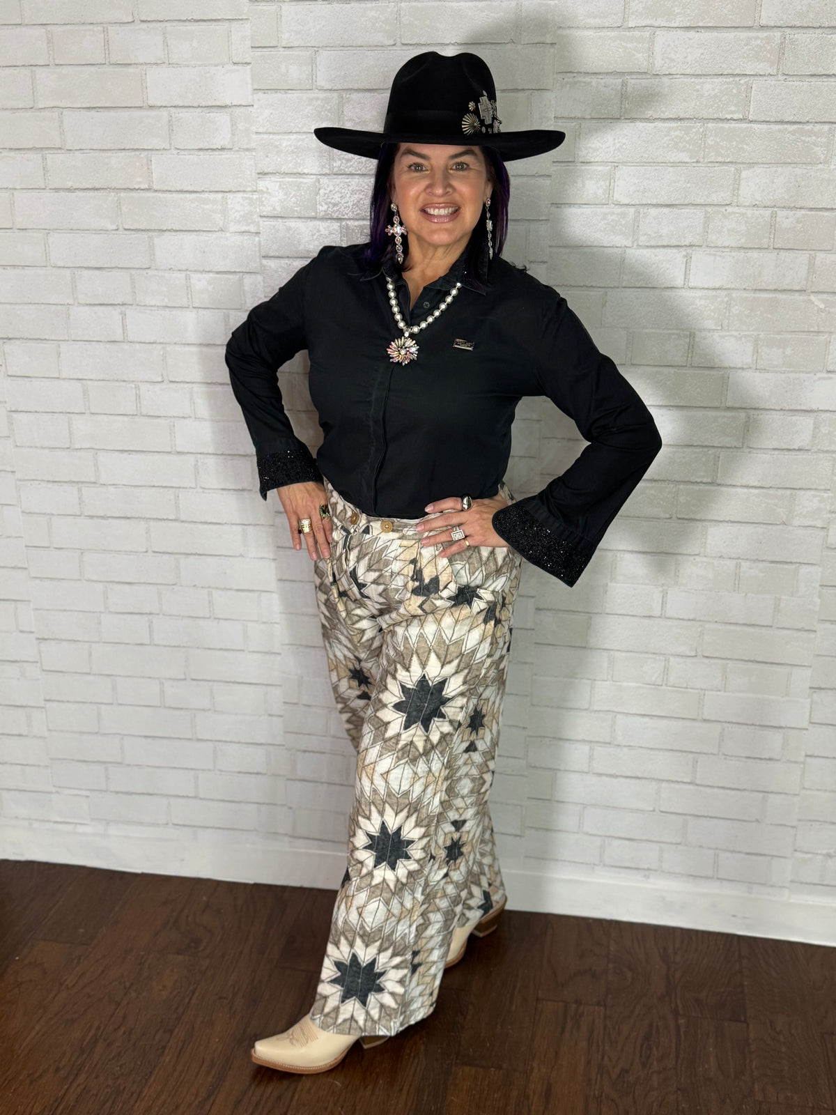 Geometric Star Wide Leg Pants