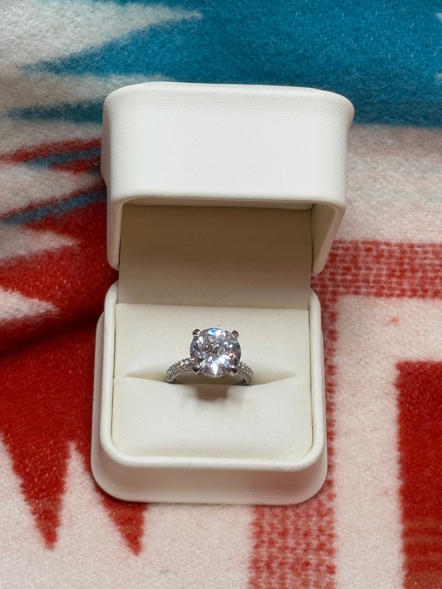 CZ Solitaire Diamond w/Pave’ Diamond Band