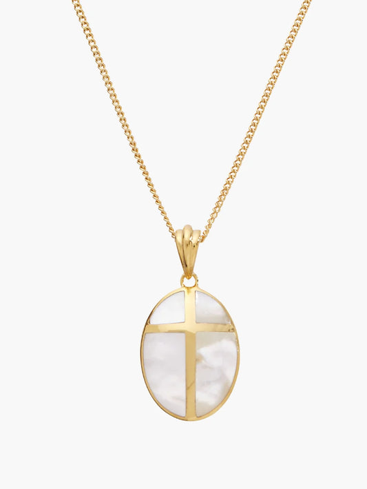 Mother of Pearl Cross Pendant Necklace