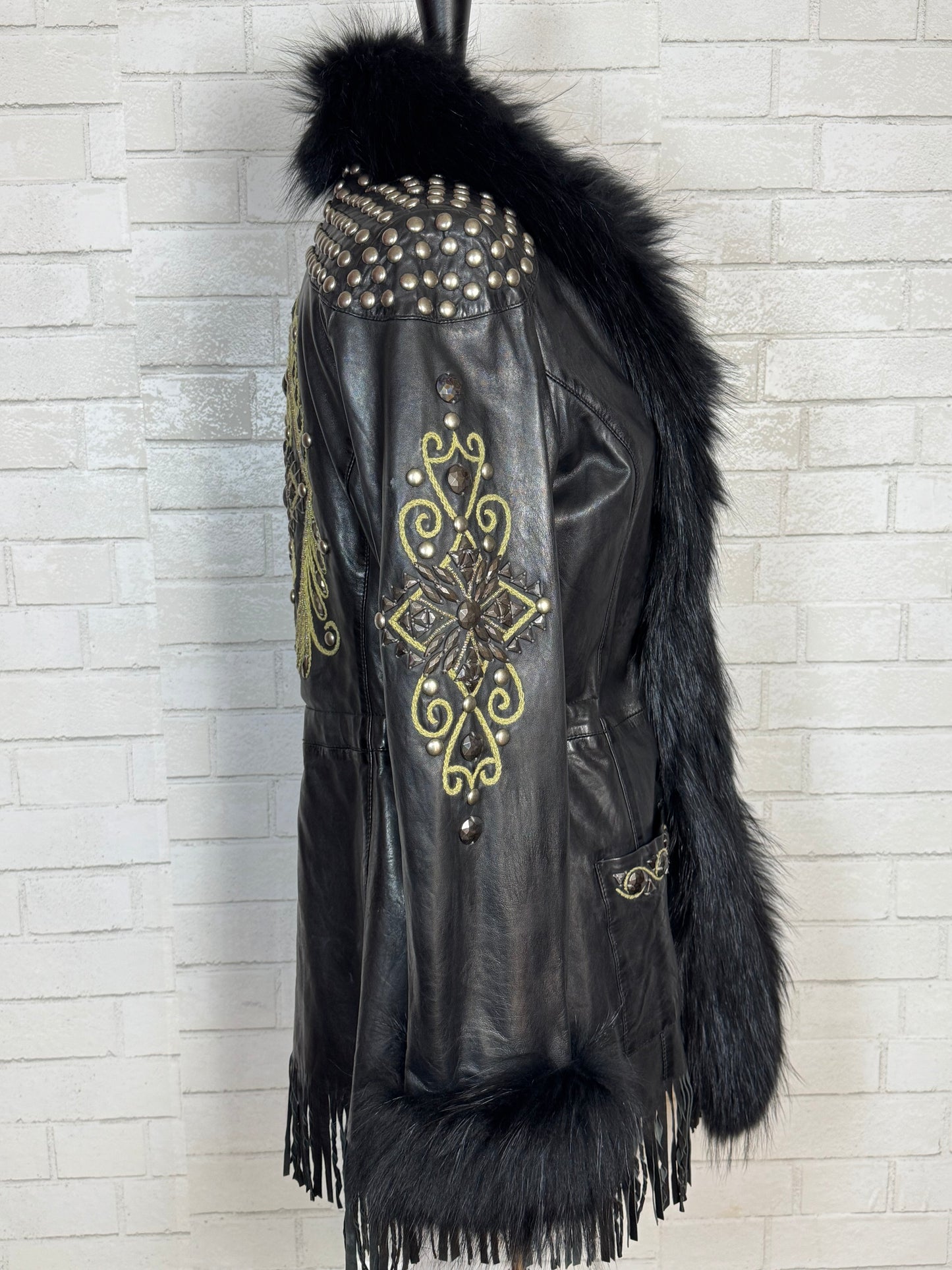 Pepi Black Leather Studs & Fur Jacket