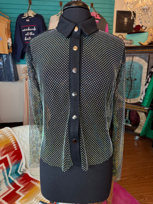 Long Sleeve Mesh Sparkle Shirt