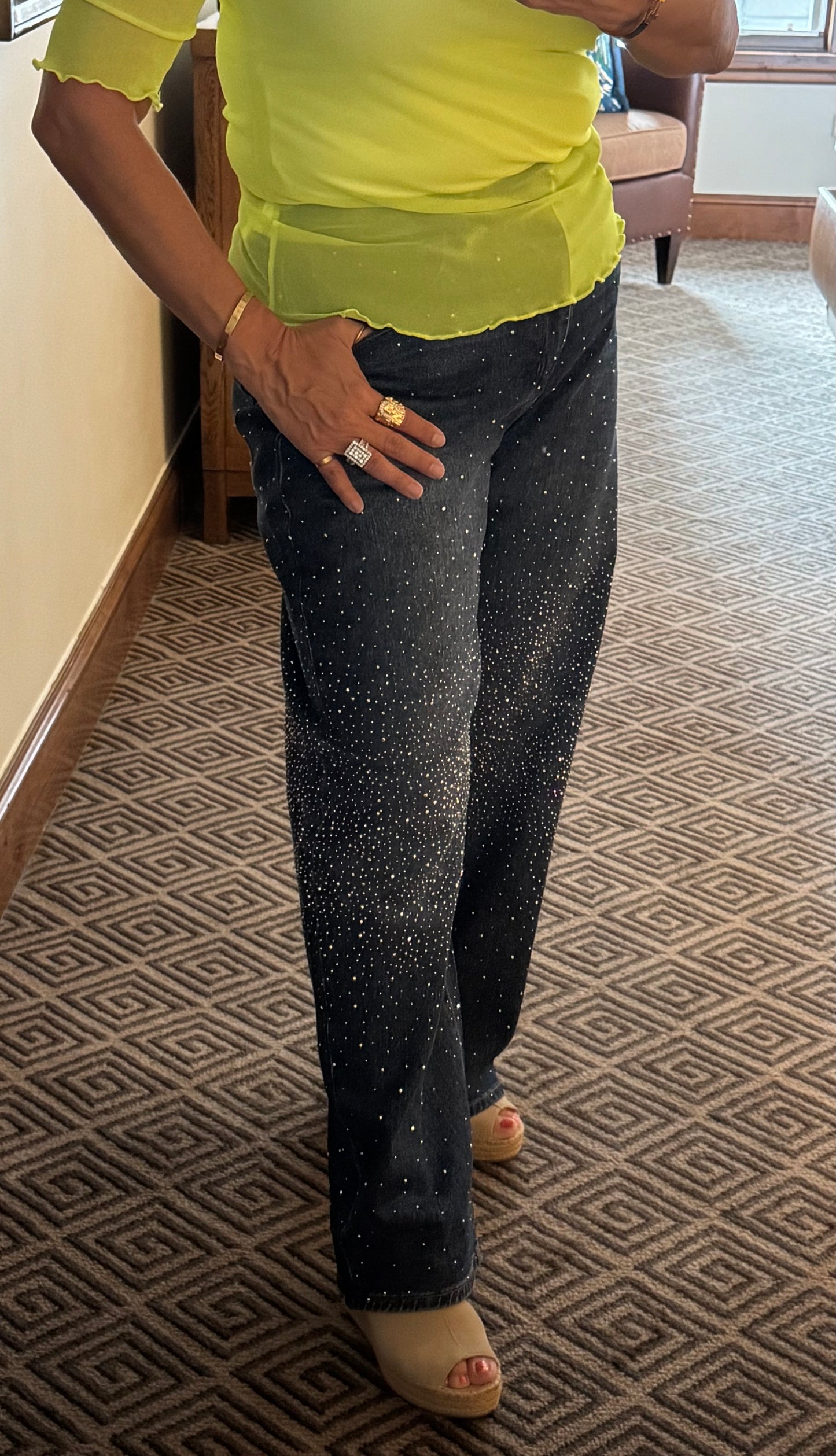 Mid Waist Embellished Barrel Jeans