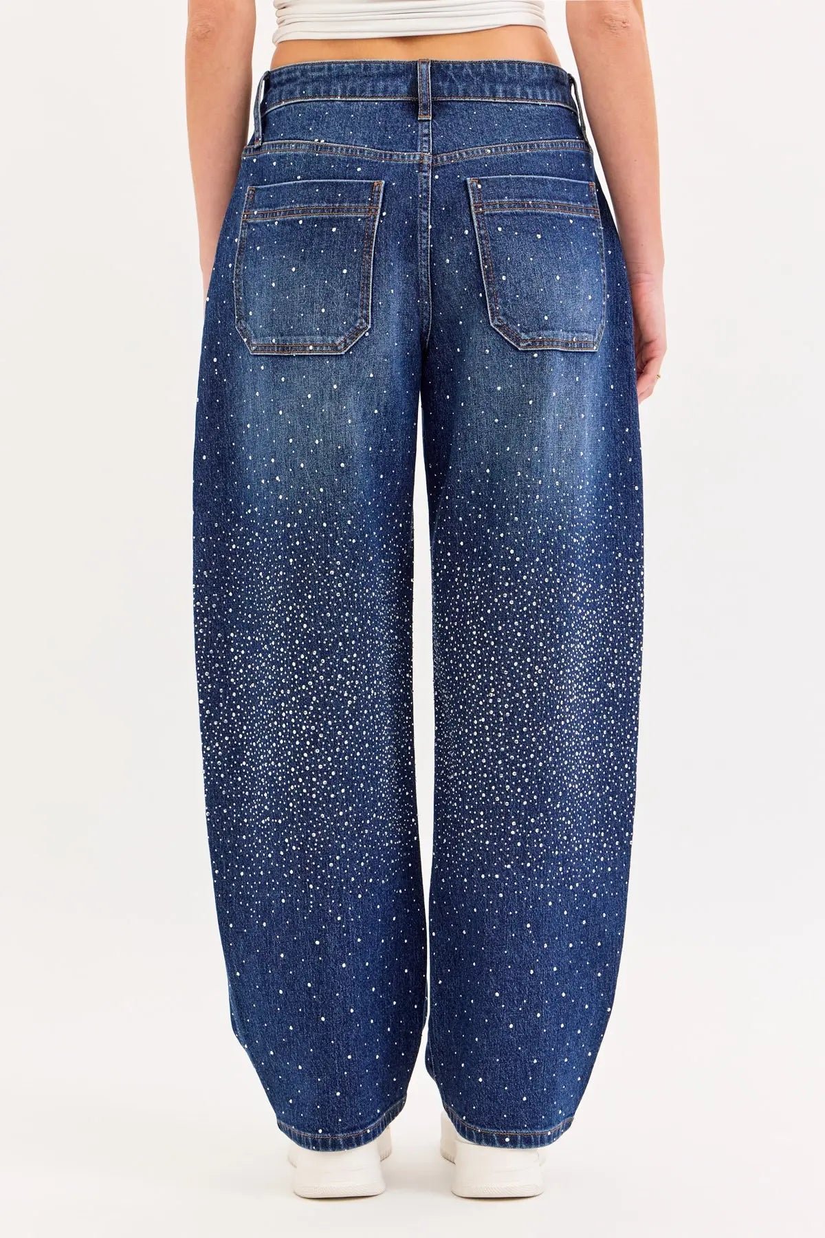 Mid Waist Embellished Barrel Jeans