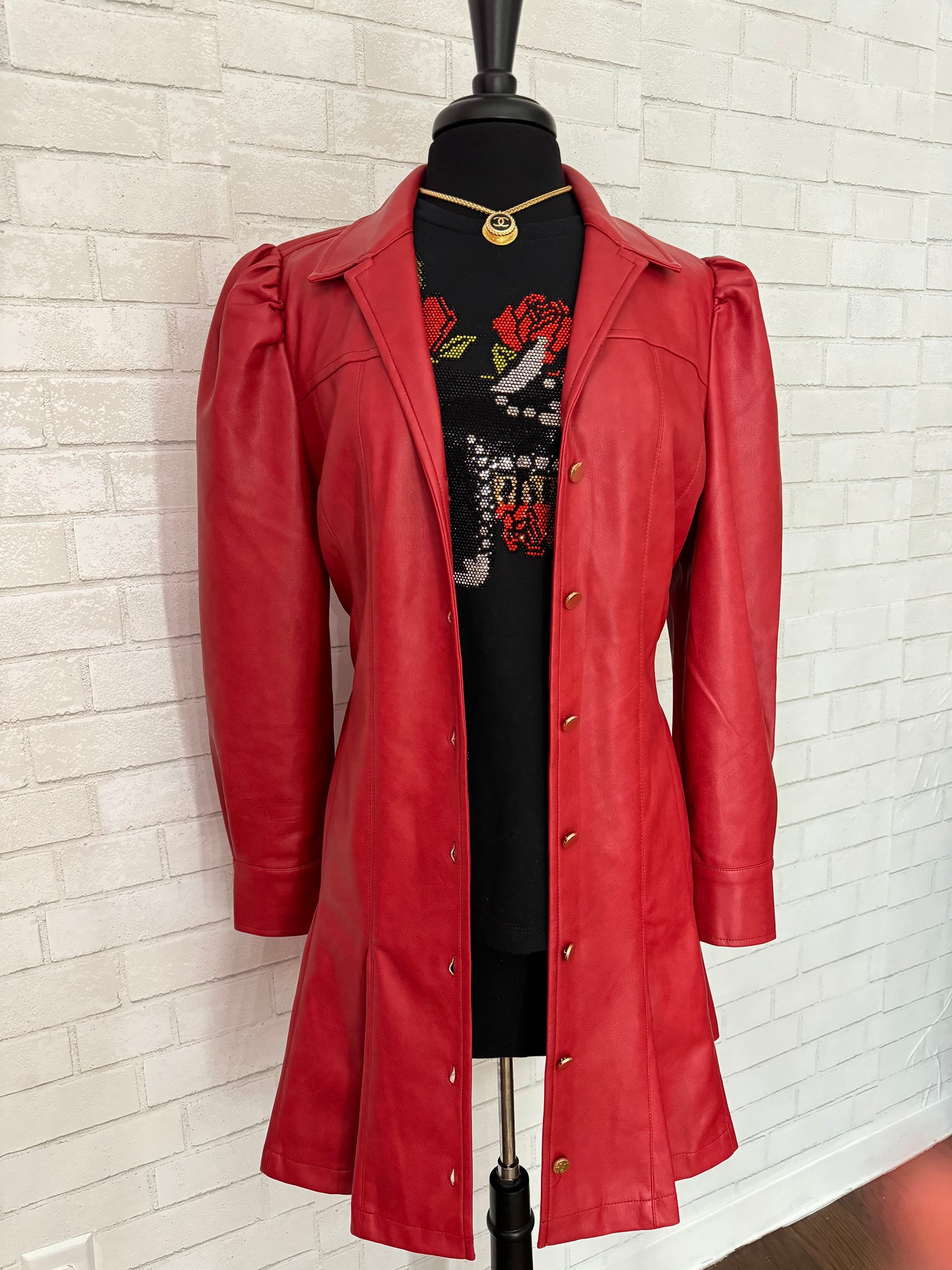 Faux Leather Belted Dress or Jacket