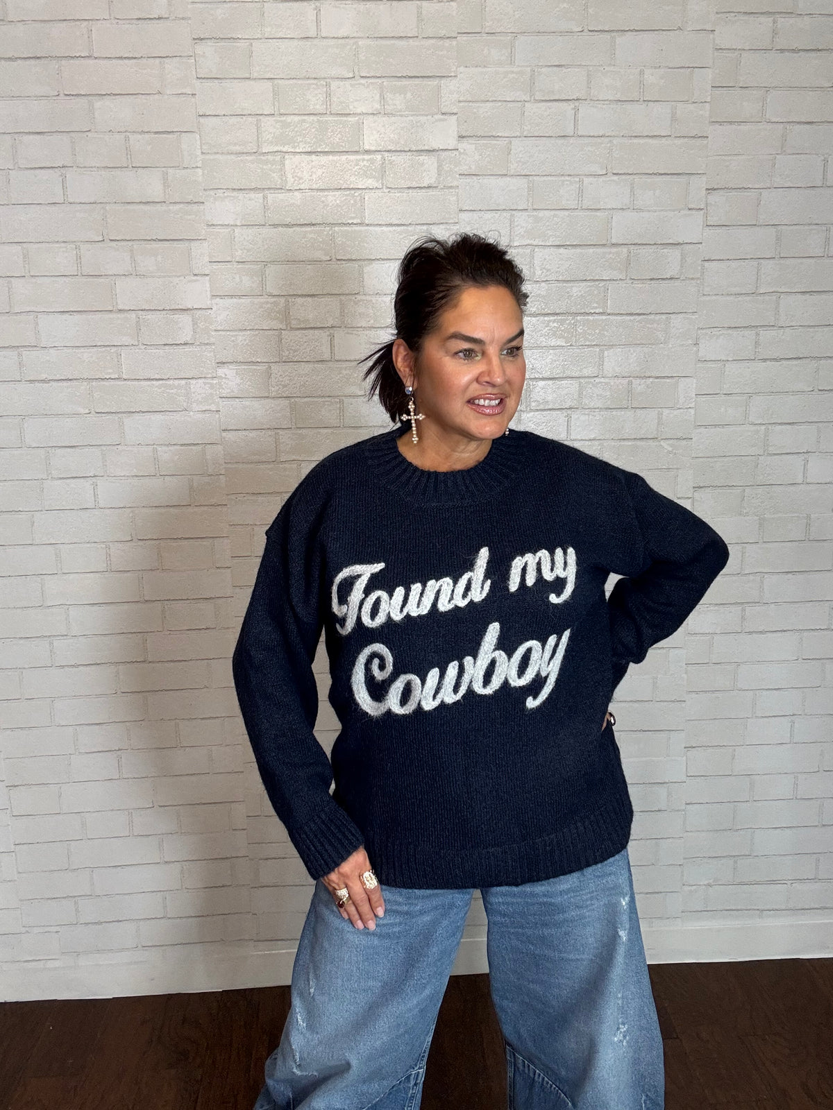 “Found My Cowboy” Graphic Knit Pullover