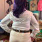 Boot Stitch Embroidered White Top w/Turquoise Snaps