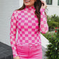 Bubblegum Pink Checkered Mesh Top