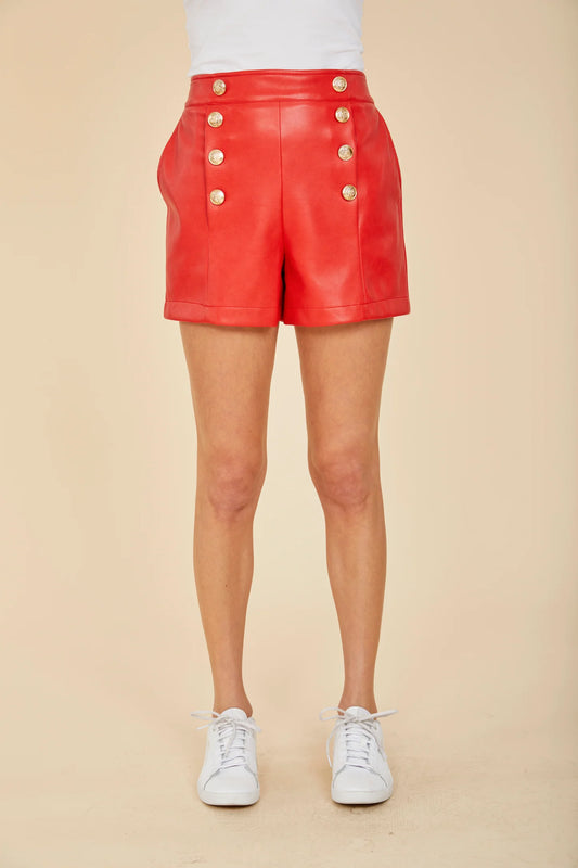 Faux Leather High-Waisted Button Shorts