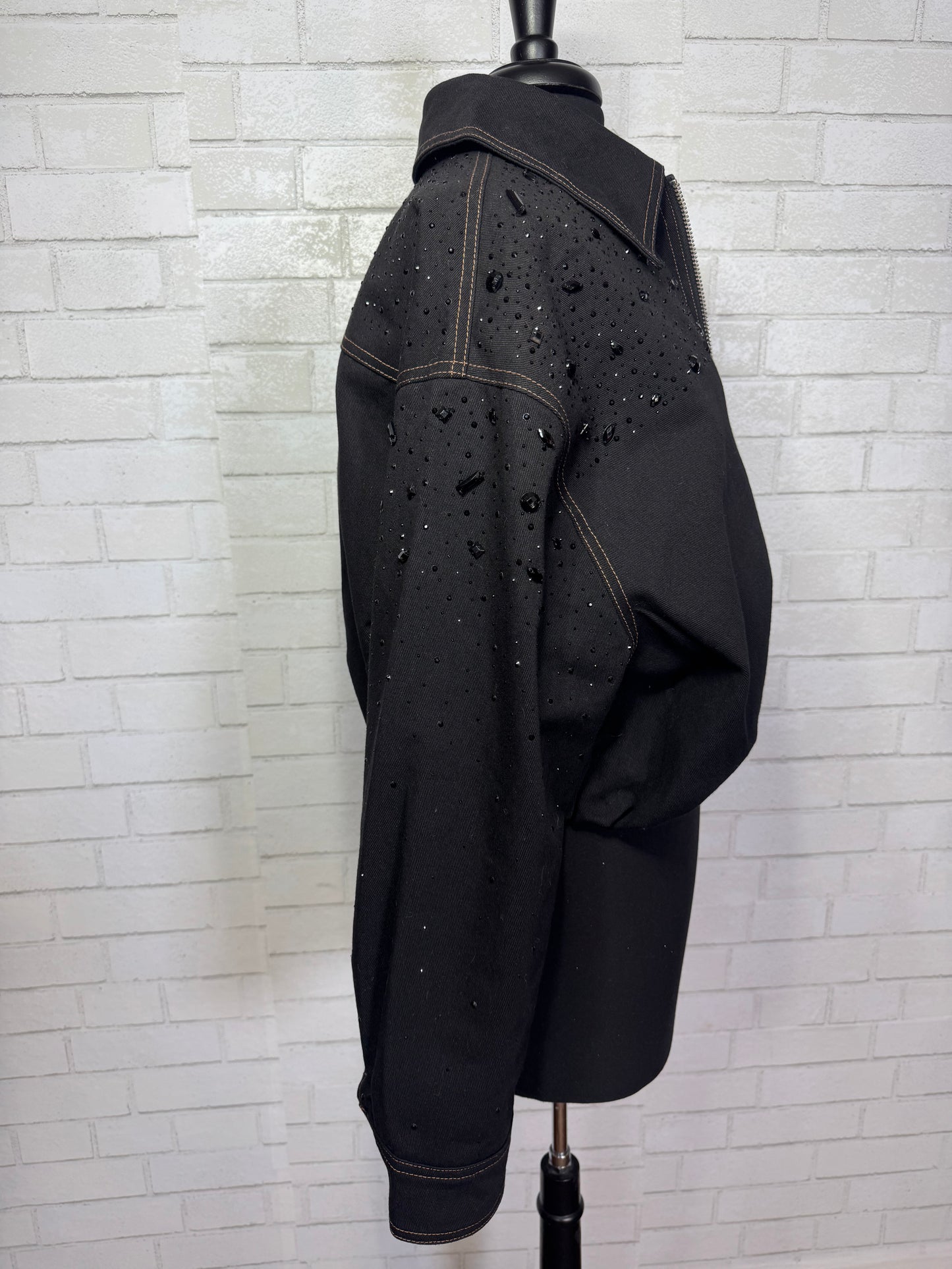 SAFINA-BLACK EMBELLISHED DENIM JACKET