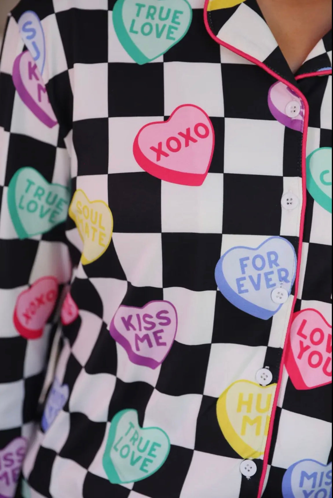 Checkered Conversation Hearts Ruffle Pajamas
