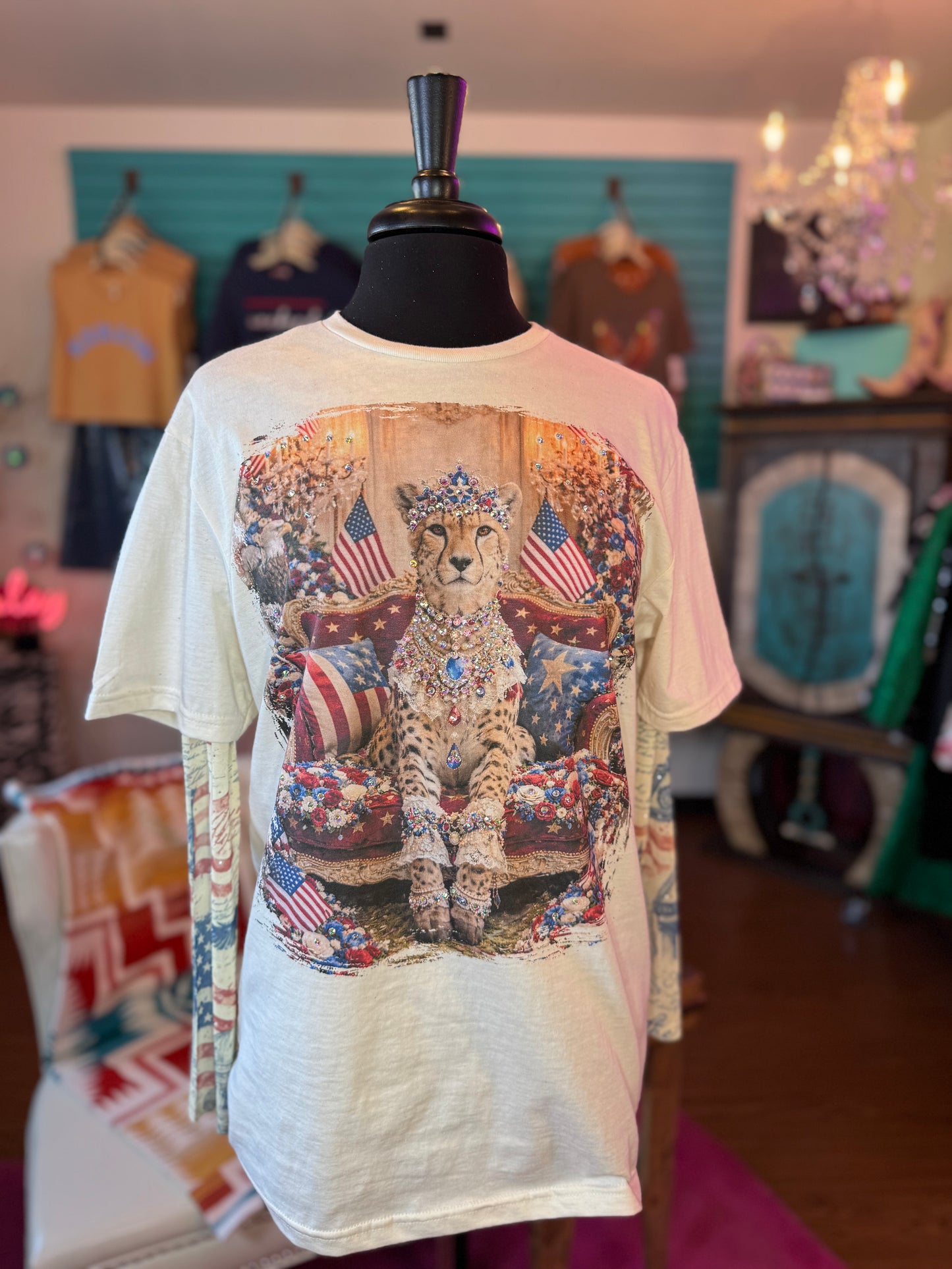 Patriotic Cheetah Tee w/Sparkles