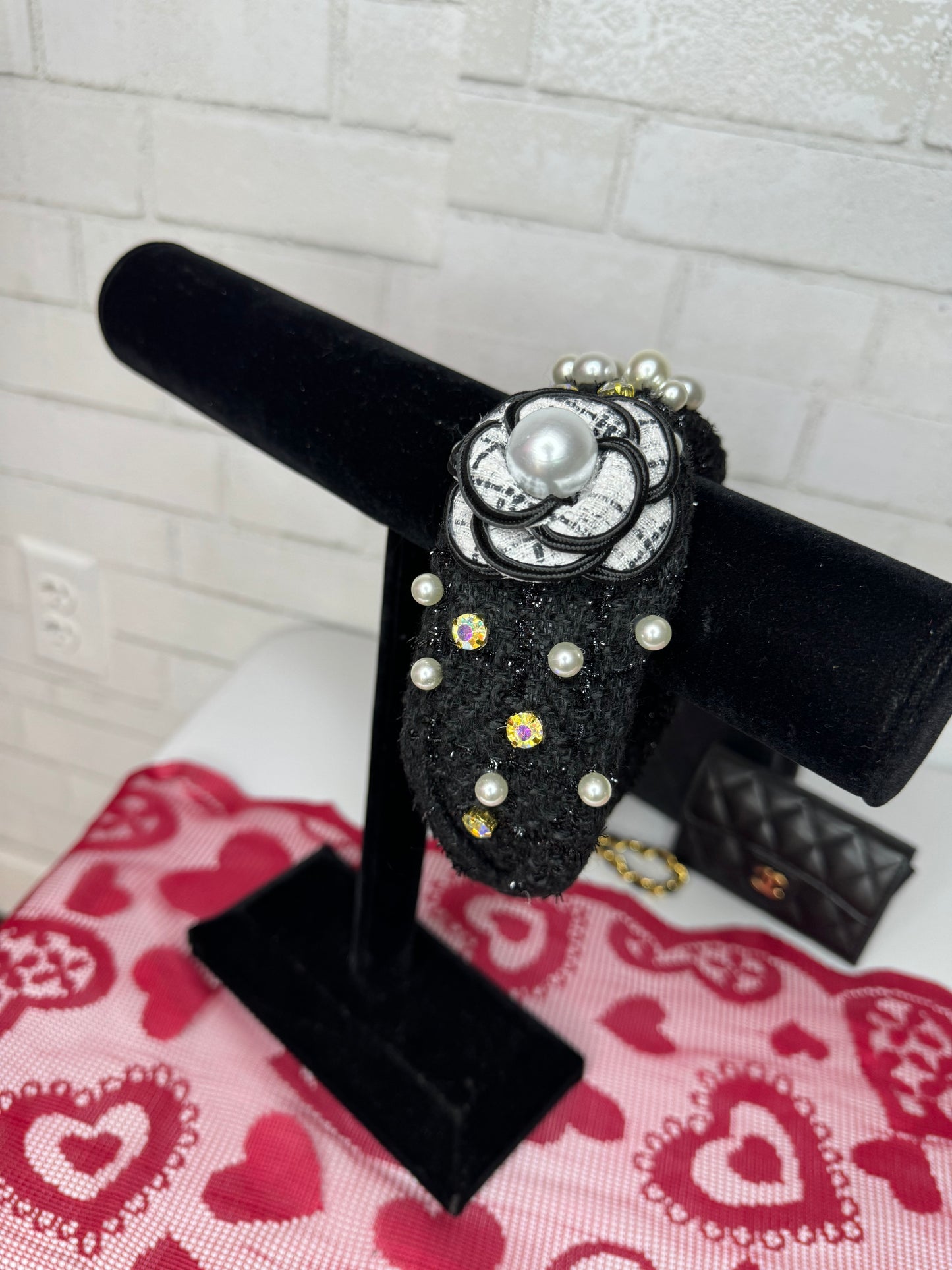Black Headband with Pearls and AB Stones