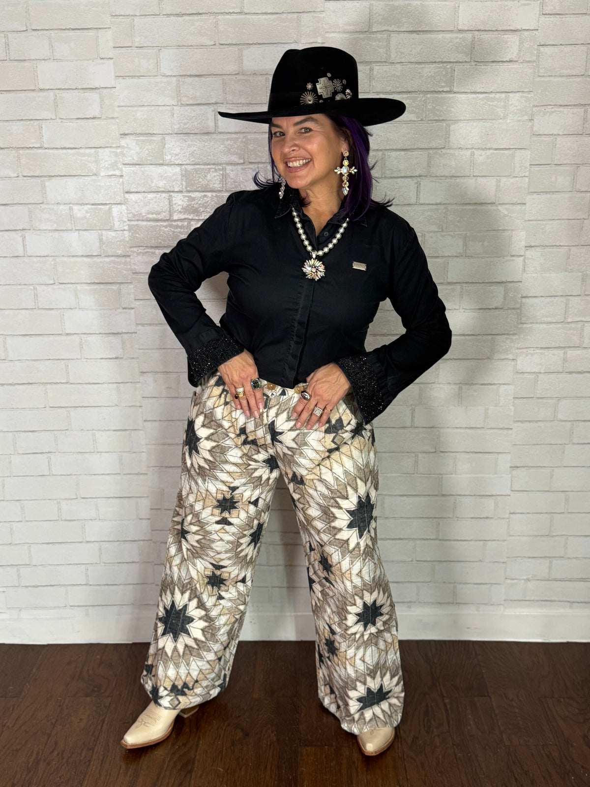 Geometric Star Wide Leg Pants