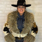 Faux Fur Shawl Collar Cow Pattern Coat