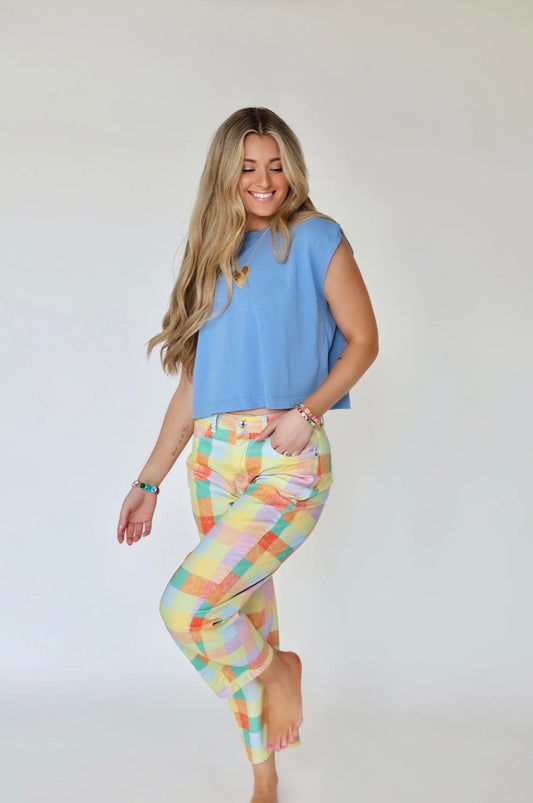 MADRAS PLAID BARREL PANTS