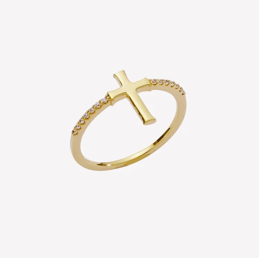 LUMINOUS CROSS PAVÉ RING