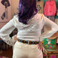 Boot Stitch Embroidered White Top w/Turquoise Snaps