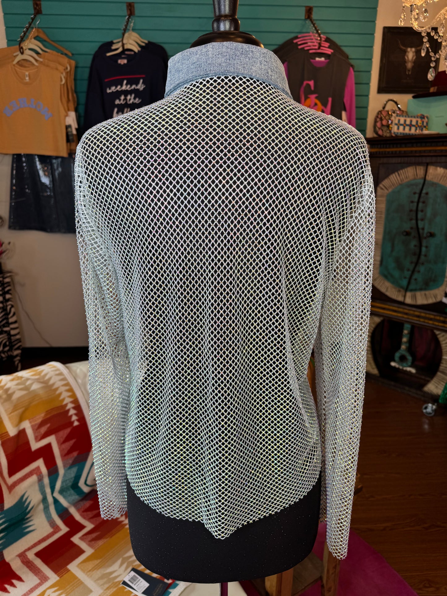 Long Sleeve Sparkly Mesh Shirt