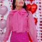 Pink Button Down Blouse with Bow