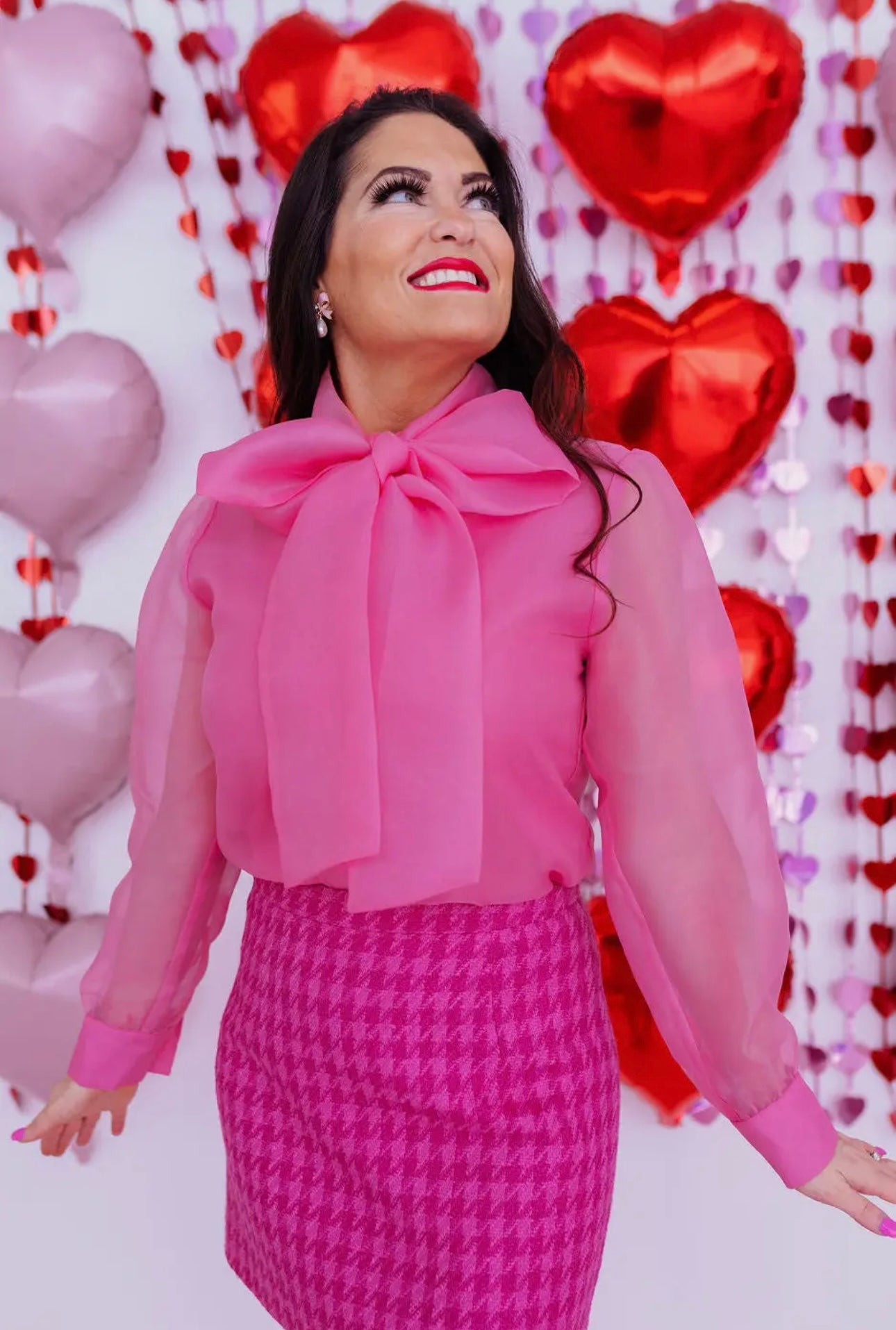 Pink Button Down Blouse with Bow
