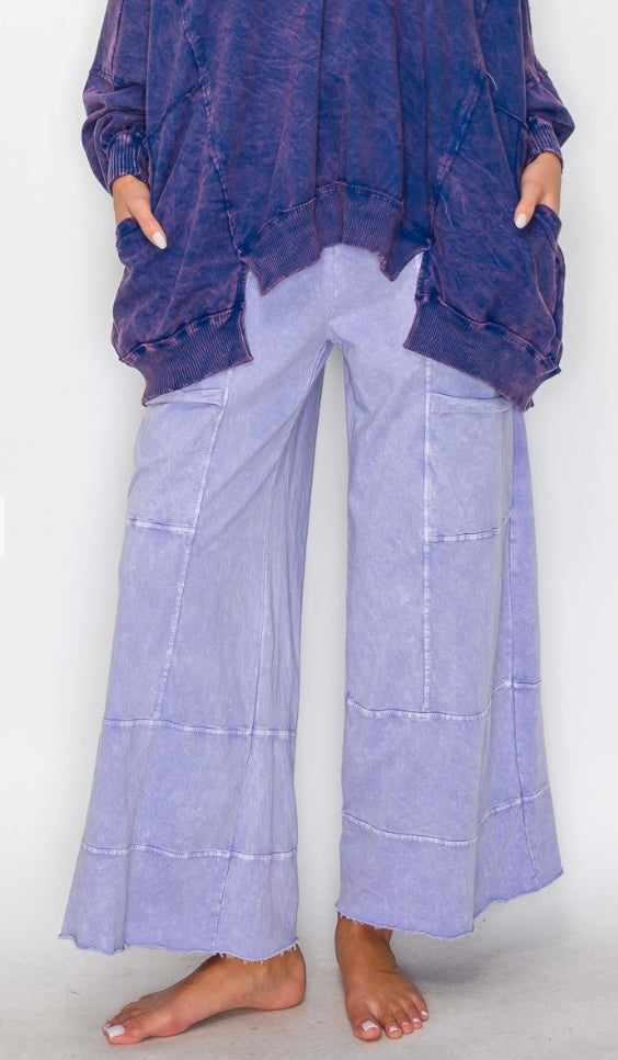 Cropped Mineral Wash Wide Leg Pants