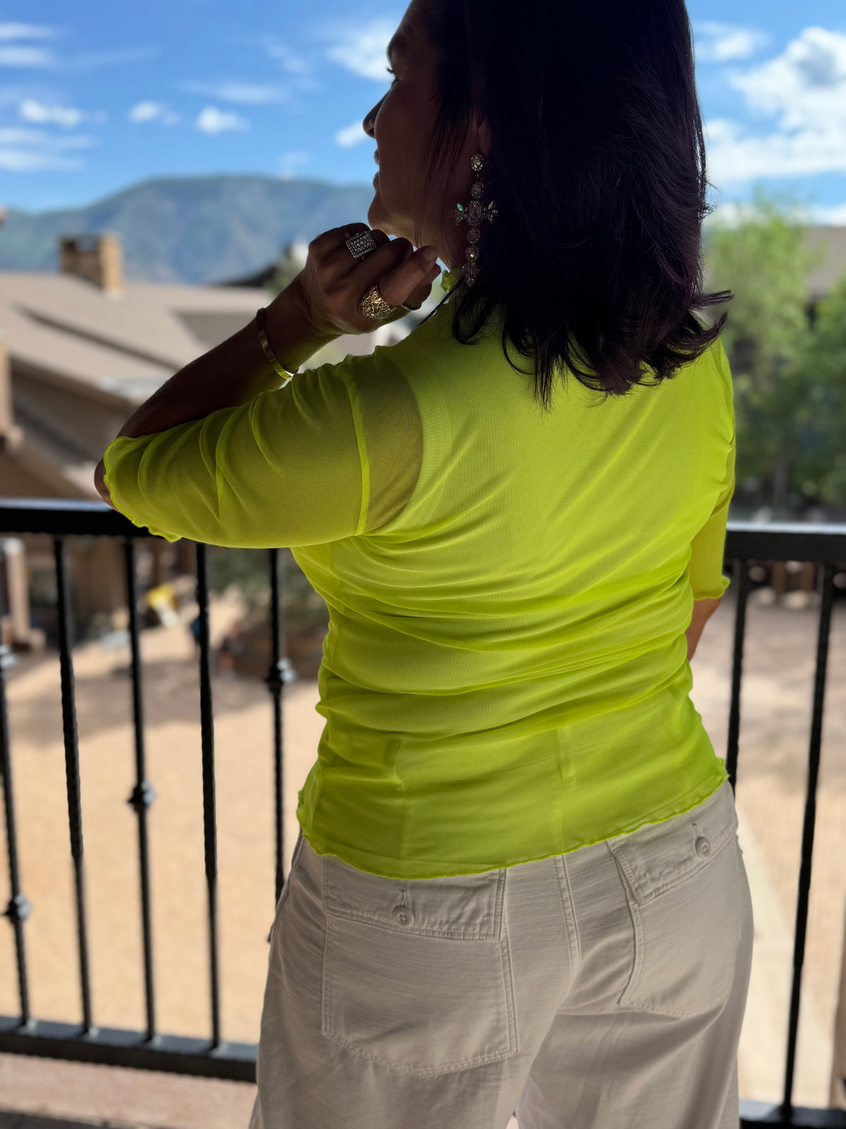 Neon Line Short Sleeve Mesh Top
