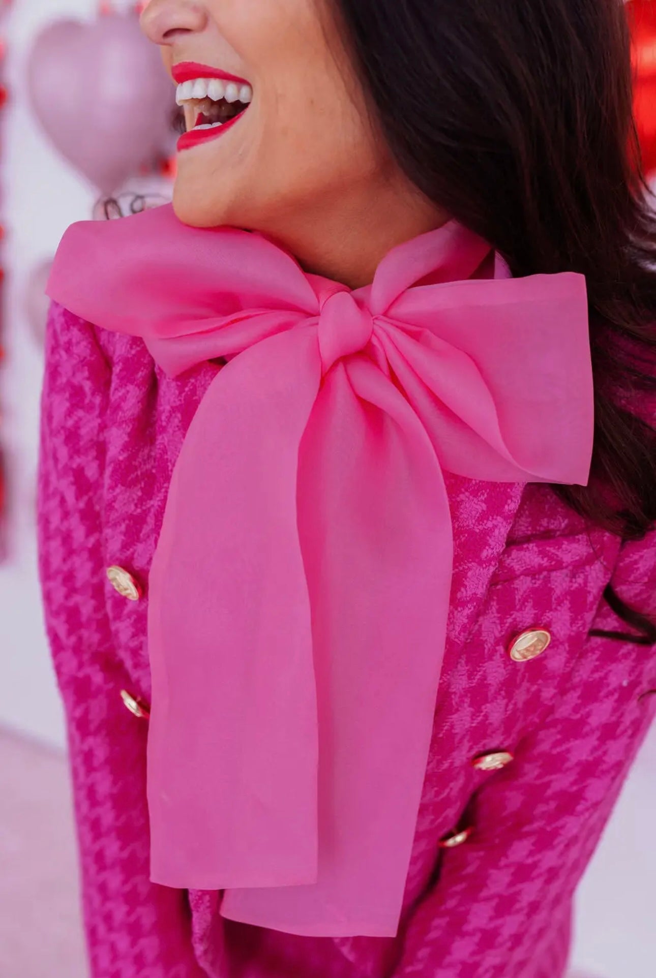 Pink Button Down Blouse with Bow