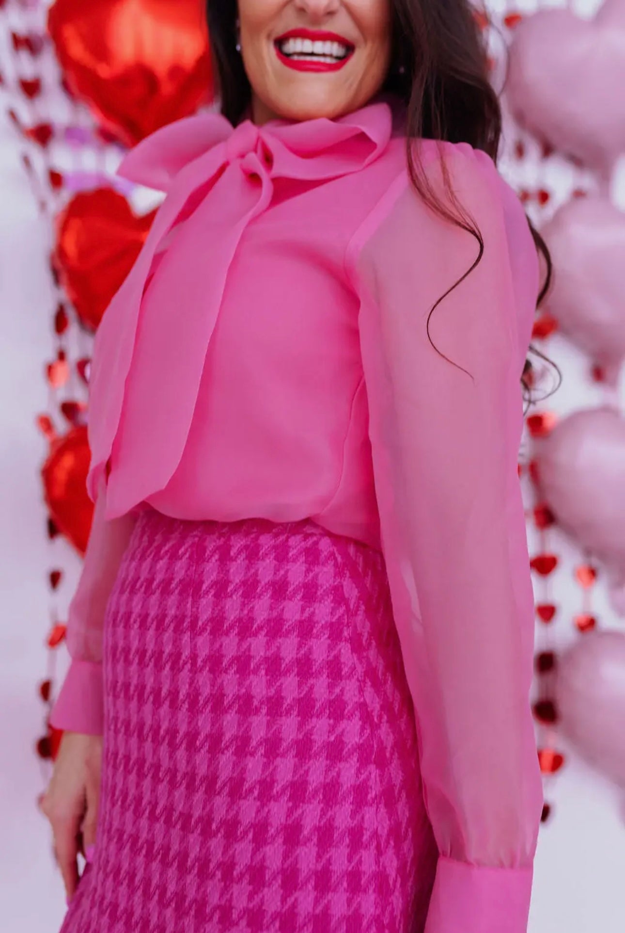 Pink Button Down Blouse with Bow