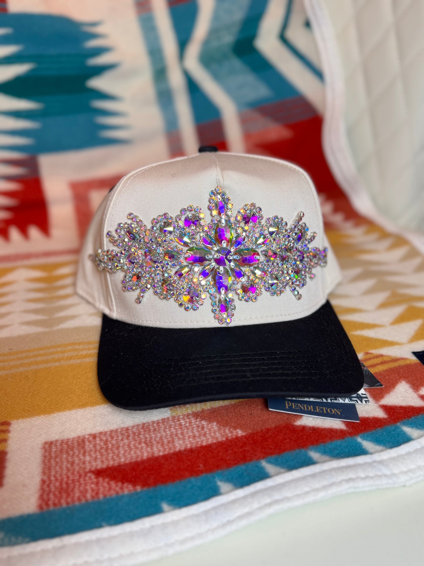 AB Crystal on Black Brim Cap